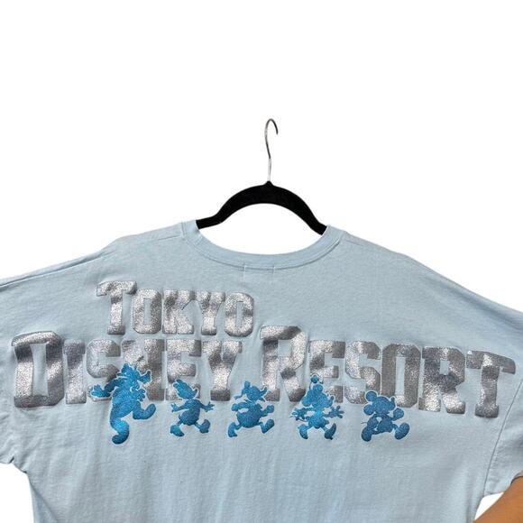Tokyo Disney Resort Glitter Logo Shirt Light Blue Silver & Blue Mickey - Picture 6 of 7